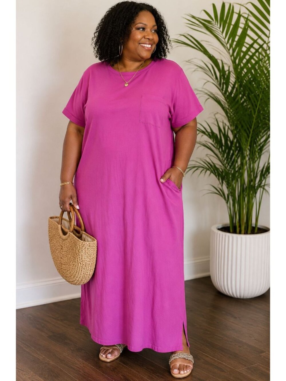Terra & Sky Plus Size 2X Dress T-Shirt Style Fuchsia Pockets Relaxed Fit Casual - Picture 8 of 8